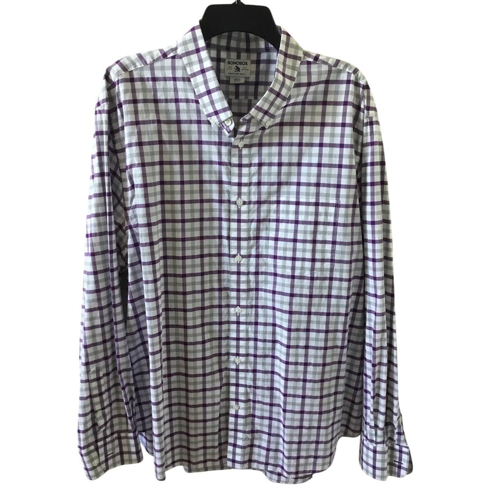 Bonobos Purple Gray Plaid Button Down Shirt 100% Cotton Mens Size XXL